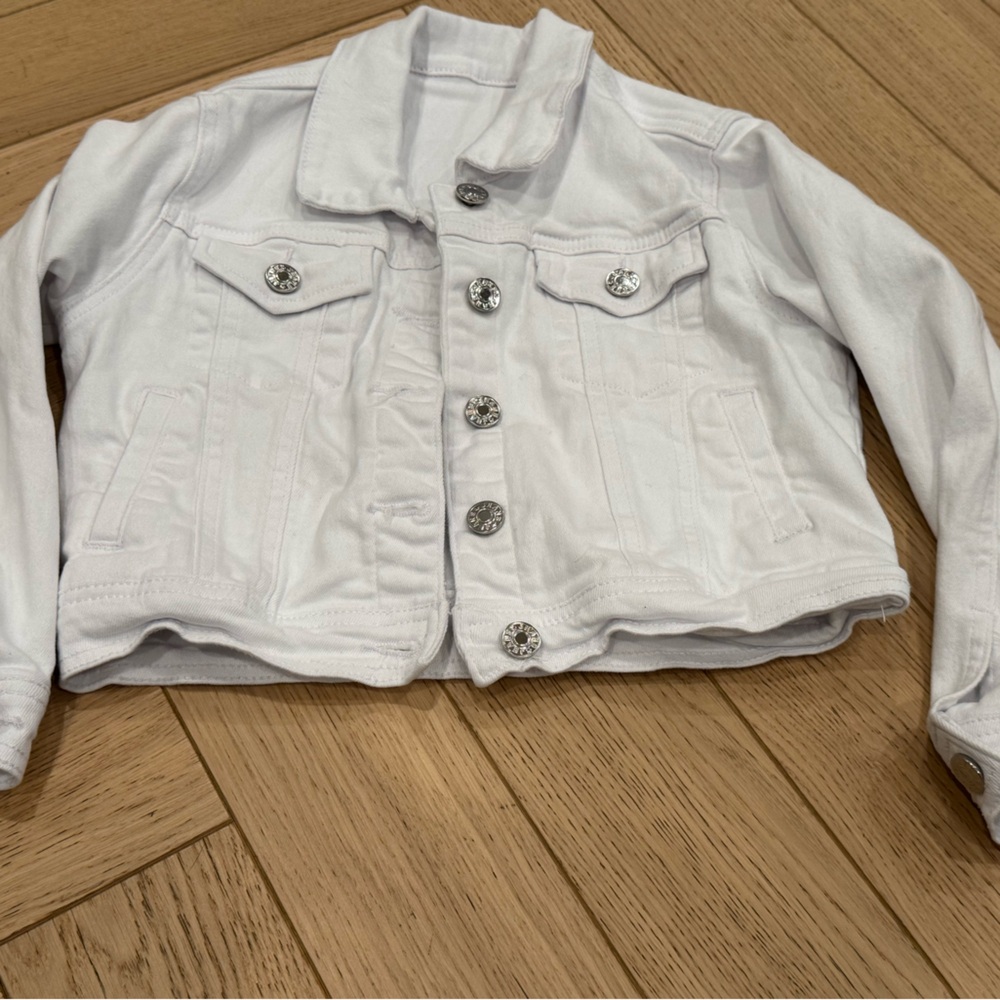 Kids White Denim Jacket with Silver Buttons